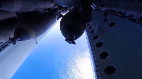 Huge B-52 Bomber Drops on Bomb Target Video stock 120731418