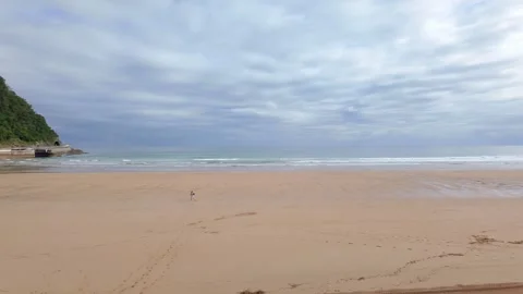Huge beach in Zarauz with plenty of space to walk on the sand, northern Spain Stock Footage 314164333