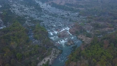 Huge Beautiful Khone Falls waterfall, Laos. Stock Footage 101934864