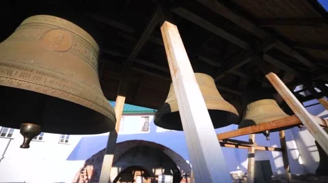 Huge bells of Russian Orthodox Solovetsky Monastery. Stock Footage 64929696