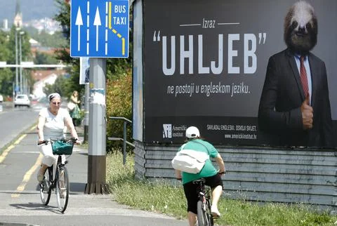 Huge Billboard jokes with Corruption in Croatia, Zagreb - 21 Jun 2019 Stock Photos