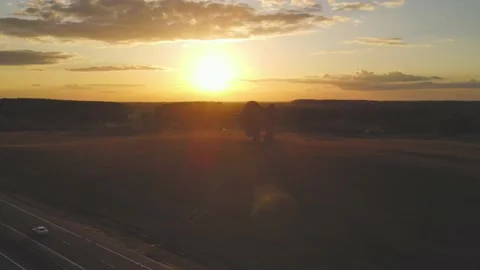 Huge Bison Statue in Belarus, road M1, sunset Video stock 178485535