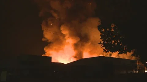 A huge blaze at an Industrial plant. Stock Footage