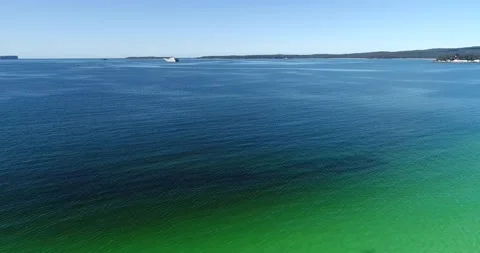 Huge blue Jervis bay with exercise of Australian navy fleet – aerial 4k hover. Stock Footage 139597276
