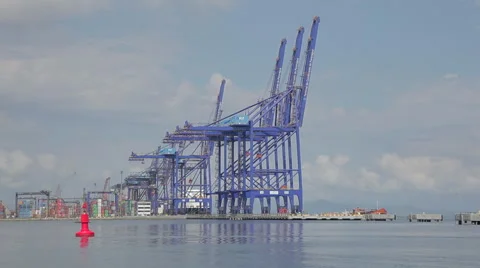 Huge blue seaport cranes 스톡 동영상 51206432