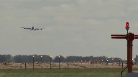 Huge Bomber takes off against the background of the Airport Video stock 120730907