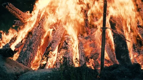 Huge bonfire slow motion. Close up shot of fire burning Stock Footage 112609084