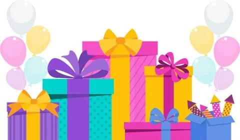 Huge boxes with gifts. Flat vector illustration. Illustrazione stock