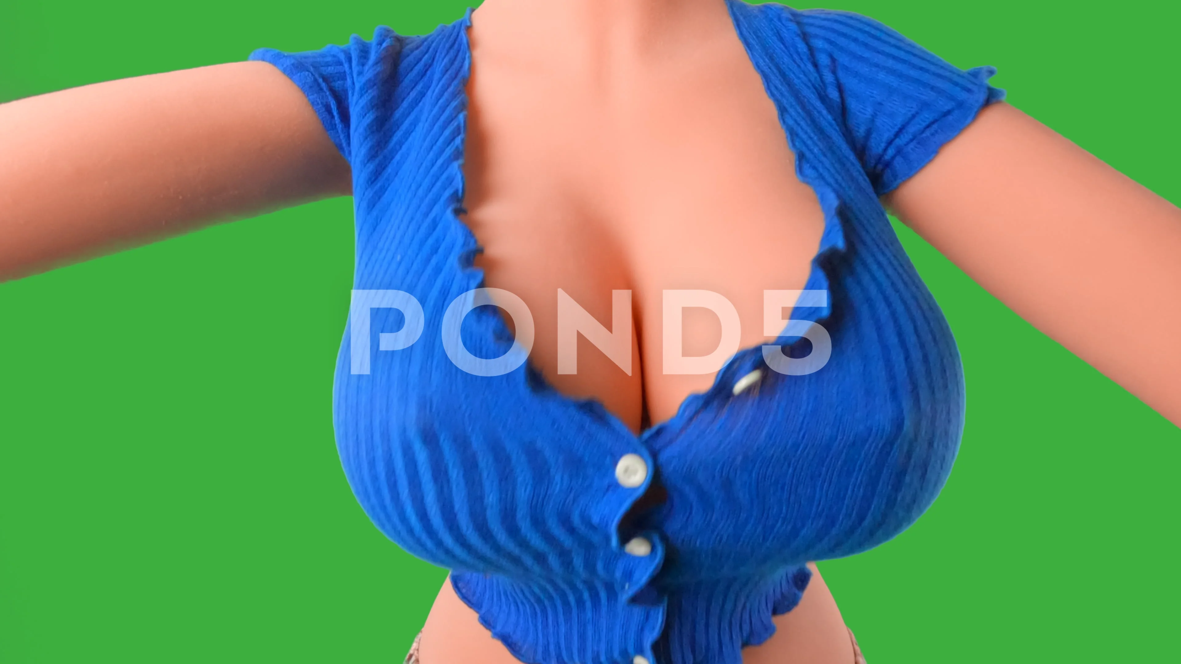 Huge breasts bouncing in a blue top with, Stock Video