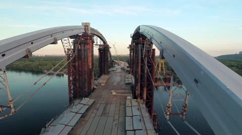 Huge Bridge Construction Yard Stock Footage