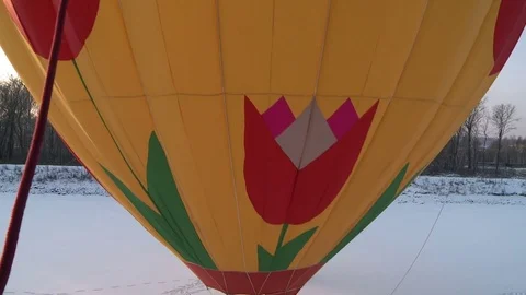 Huge bright balloon starting flight aerial view Stock Footage 73010608