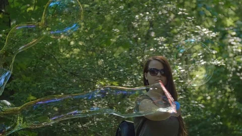Huge Bubbles in the Forest Stock Footage 108685788