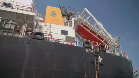 Huge bulk carrier close up in 4K.  Stock Footage 113065021
