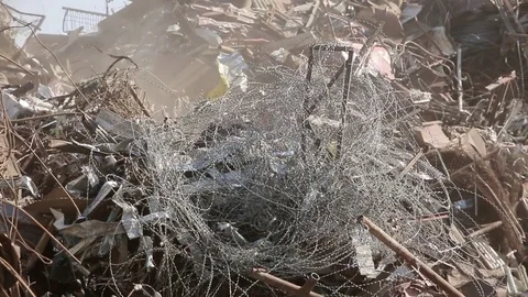 A huge bulk of scrap metal, top down, medium shot Stock Footage 71590904
