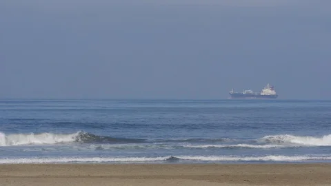 Huge Cargo Ship In Ocean Stock Footage 97756144