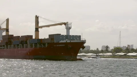 A huge cargo ship sailing in the ocean Stock Footage 117753265