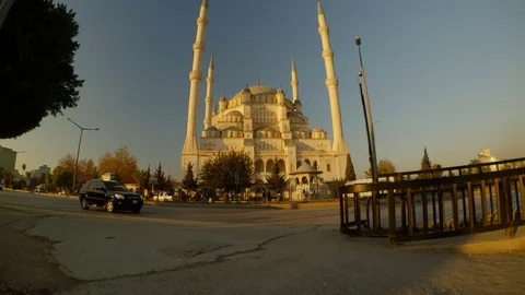 Huge central city mosque in the evening in the Turkish city of Adana Stock Footage 82167535