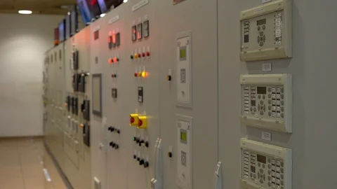 Huge central computer and control unit at the garbage recycling plant Stock Footage 122396544