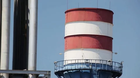 A huge chimney of a factory, distant view Stock Footage 72767750