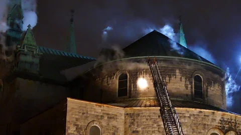 Huge church fire Stock Footage 105351518