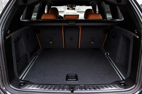 Huge, clean and empty car trunk in interior of compact suv. Rear view of a SU Stock-Fotos