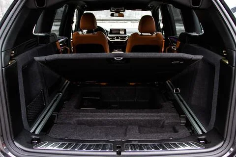 Huge, clean and empty car trunk in interior of compact suv. Rear view of a SU Stock Photos