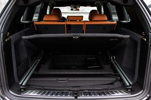 Huge, clean and empty car trunk in interior of compact suv. Rear view of a SU Stock Photos