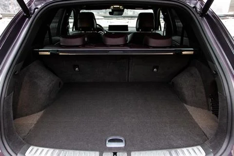 Huge, clean and empty car trunk in interior of compact suv. Rear view of a SU Stock Photos