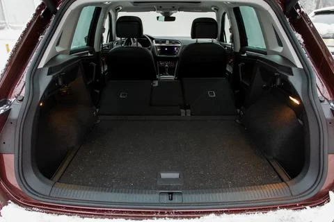 Huge, clean and empty car trunk in interior of compact suv. Rear view of a SU Stock Photos