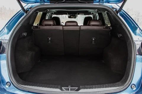Huge, clean and empty car trunk in interior of compact suv. Rear view of a SU Stock Photos