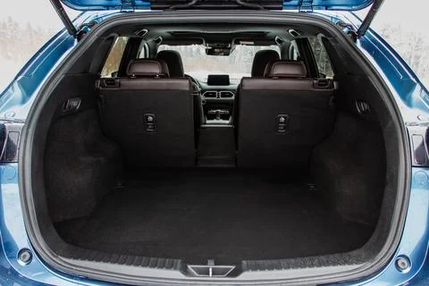 Huge, clean and empty car trunk in interior of compact suv. Rear view of a SU Stock Photos