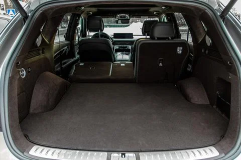 Huge, clean and empty car trunk in interior of compact suv. Rear view of a SU Stock Photos