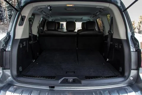 Huge, clean and empty car trunk in interior of compact suv. Rear view of a SU Stock Photos
