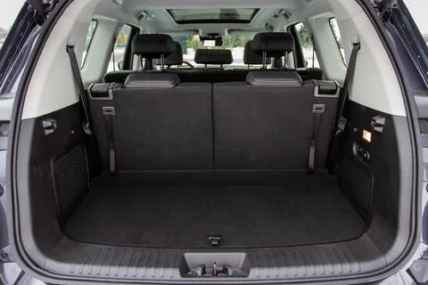 Huge, clean and empty car trunk in interior of compact suv. Rear view of a SU Stock Photos