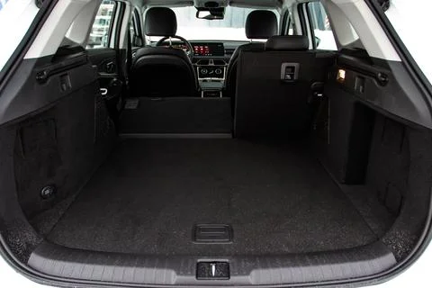 Huge, clean and empty car trunk in interior of compact suv. Rear view of a SU Stock Photos