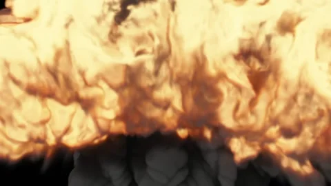 A huge cloud of fire appears on a black background and turns into a solid black Stock Footage 170366228
