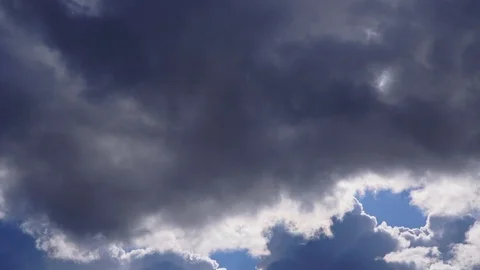Huge clouds in the blue sky and the sun behind them Stock Footage 105350292