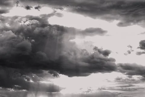Huge clouds in the sky before the storm, dramatic clouds in black and white Stock Photos