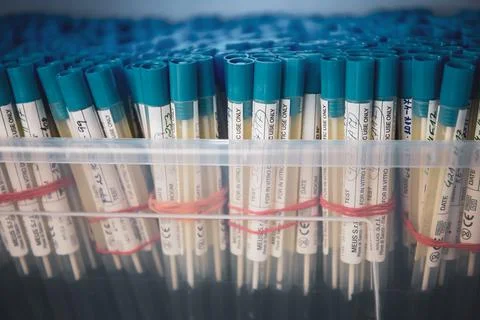 Huge collection of bacteria samples held in hands Stock Photos