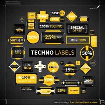 Huge collection of different labels and badges in techno style. EPS10. Stock Illustration