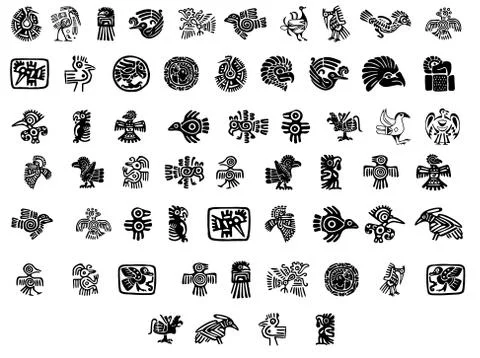 Huge collection of different maya glyphs Stock Illustration