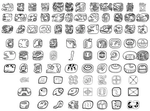 Huge collection of different maya glyphs Stock Illustration