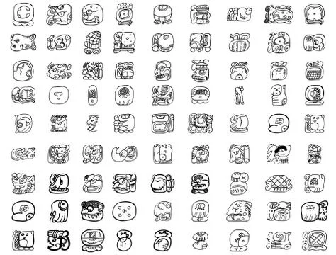 Huge collection of different maya glyphs Stock Illustration