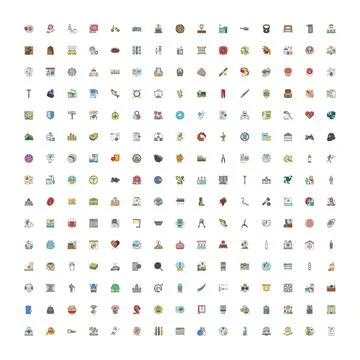 Huge collection of outline filled vector icons Stock Illustration