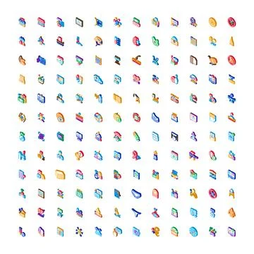 Huge collection various isometric simple graphic icons Ilustração Stock