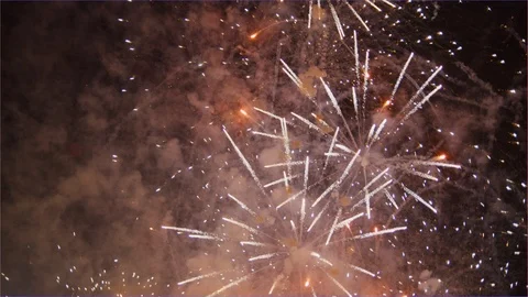 Huge colorful fireworks display exploding with colors at night to celebrate time Stock Footage 106650546