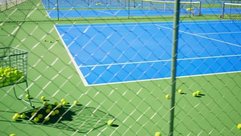 A huge complex of tennis training courts. A place to practice your skills. 4k HD Stock-Footage 133429686
