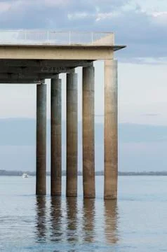 Huge concrete structure with pillars into the river, Brazil Stock Photos