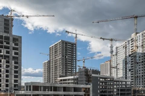 Huge construction site with cranes. 스톡 사진