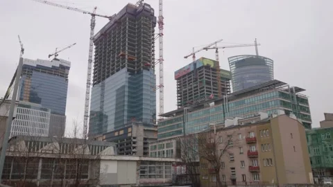 Huge construction site with multiple skyscrappers. Stock Footage 147629075